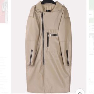 Nerazzurri Autumn Oversized Long Womens Leather Jacket Long Sleeve